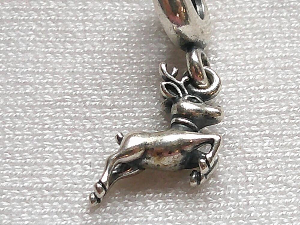 925 Sterling Silver Leaping Reindeer Dangle Charm Christmas Deer Pendant Charm